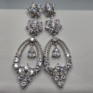 Bridal Crystal Rhinestone Chandelier Earrings Wedding Silver Tone 2.25''